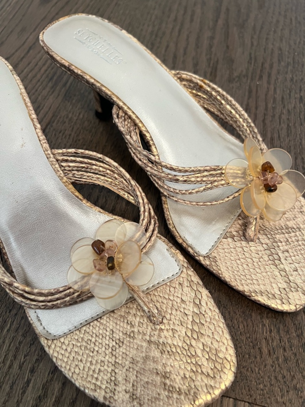 Y2K Gold Floral Kitten Heels